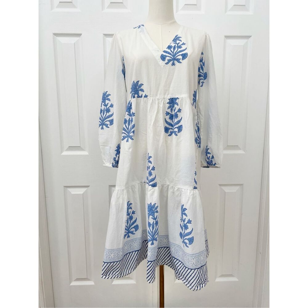 Navy Bleu Womens White Blue Block‎ Print Tiered Beatrice Midi Coverup Size XS
